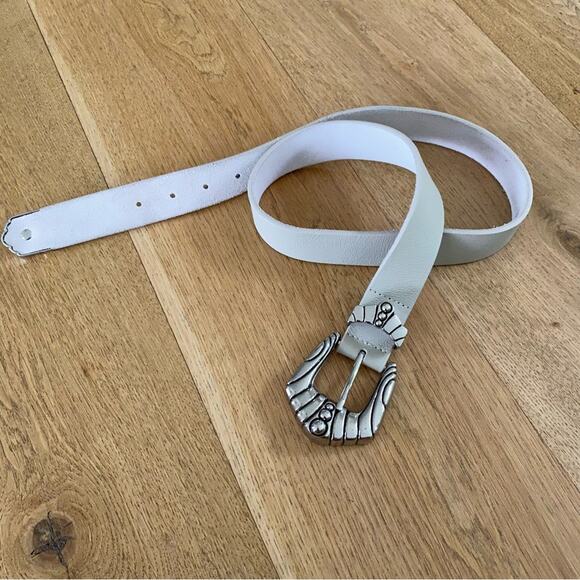 Love Strength Gray Leather Belt with Silver Buckle - Picture 1 of 5